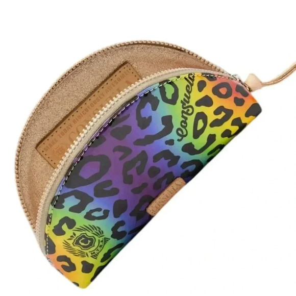 Consuela Semi Multicolor Rainbow Leopard Print Large Cosmetic Dome Zip Pouch New - Picture 1 of 9